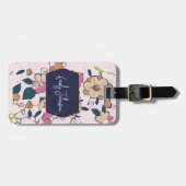 Custom Name Navy Blue Floral Abstract Script Name ラゲッジタグ (正面横)