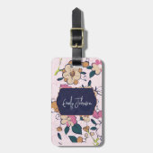 Custom Name Navy Blue Floral Abstract Script Name ラゲッジタグ (正面縦)