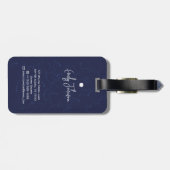 Custom Name Navy Blue Floral Abstract Script Name ラゲッジタグ (裏面横)