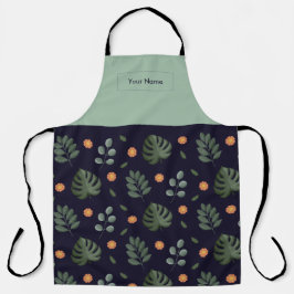 Custom Name Navy Botanical Apron エプロン