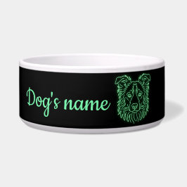 Custom Name Neon Border Collie Glow ボウル