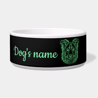 Custom Name Neon Border Collie Glow ボウル