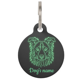 Custom Name Neon Collie Glow Pet ID Tag ペット ネームタグ