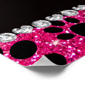 Custom name neon hot pink glitter black dog paws ポスター (角)