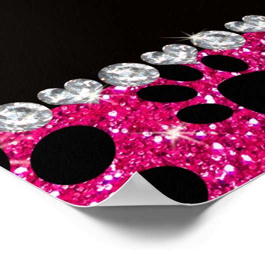 Custom name neon hot pink glitter black dog paws ポスター (角)