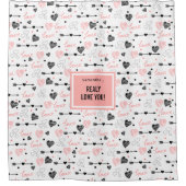 Custom Name Newlywed Love Hand Drawn Heart Curtain シャワーカーテン (正面)