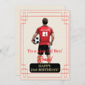 Custom Name Number and Text Birthday Soccer Man シーズンカード (正面/裏面)