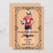Custom Name Number and Text Birthday Soccer Woman シーズンカード (正面/裏面)