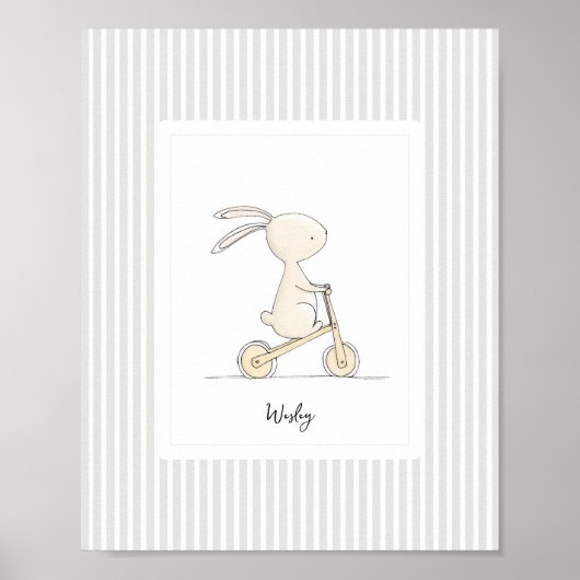 Custom Name Nursery - Cute Bunny Stripes Poster ポスター (正面)