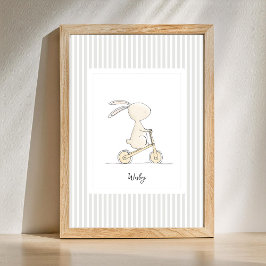 Custom Name Nursery - Cute Bunny Stripes Poster ポスター