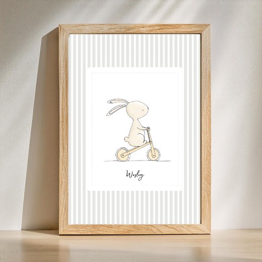 Custom Name Nursery - Cute Bunny Stripes Poster ポスター