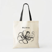Custom Name Octopus Canvas Tote Bag トートバッグ (正面)