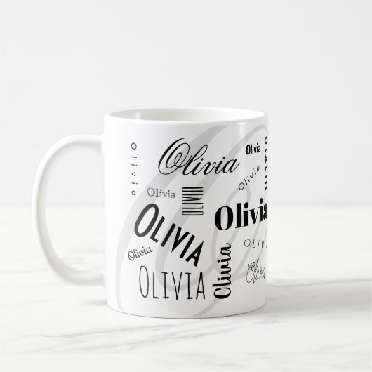 Custom Name Olivia Black White Coffee Mug コーヒーマグカップ (左)