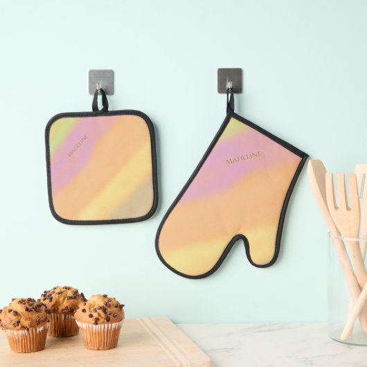 Custom Name on Cotton Candy Colors 鍋つかみ&鍋敷きセット (インサイチュ (吊り下げ))