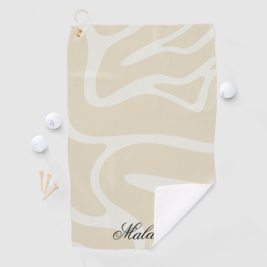 Custom Name on Modern Beige Cream Organic Pattern ゴルフタオル (インサイチュ)