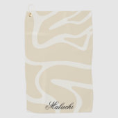 Custom Name on Modern Beige Cream Organic Pattern ゴルフタオル (正面)
