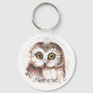 Custom Name or text, Cute Little Owl,Bird キーホルダー