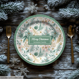 Custom Name Paper Plates White Poinsettia Holiday ペーパープレート