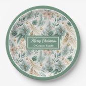 Custom Name Paper Plates White Poinsettia Holiday ペーパープレート (正面)