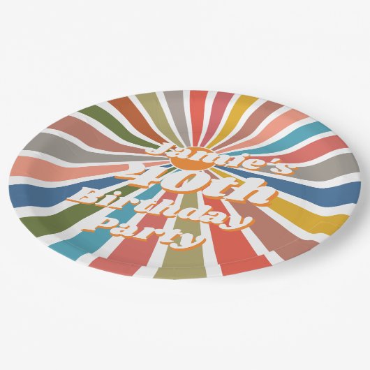  Custom Name Party Table Decor Fun Retro Rainbow ペーパープレート (アングル)