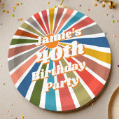  Custom Name Party Table Decor Fun Retro Rainbow ペーパープレート