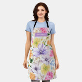 Custom Name Pastel Floral Kitchen Cooking Gift エプロン (着用した状態)