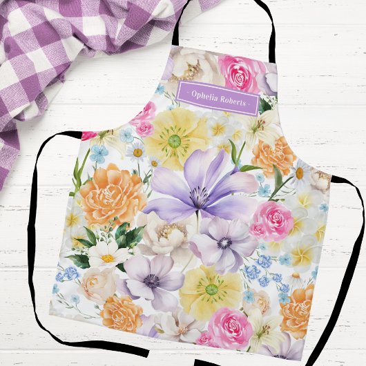 Custom Name Pastel Floral Kitchen Cooking Gift エプロン