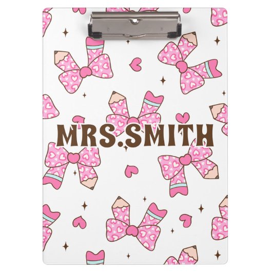 Custom Name Pencil Coquette Bow  クリップボード (正面)