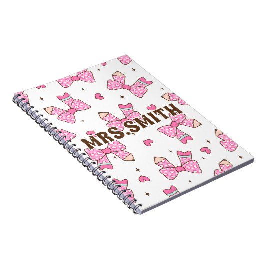 Custom Name Pencil Coquette Bow  ノートブック (右側)