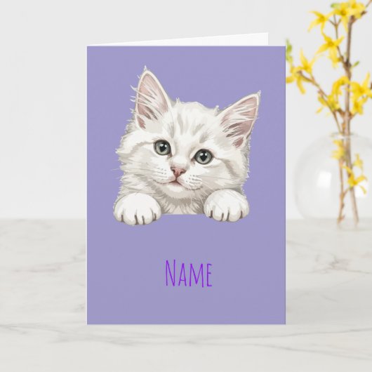 Custom Name Personalized Kitten Art Gift カード (黄色い花)