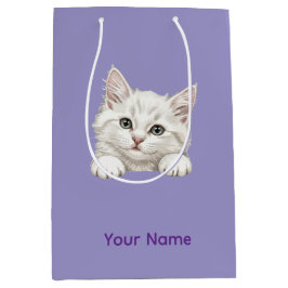 Custom Name Personalized Kitten Art Gift ミディアムペーパーバッグ