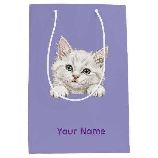 Custom Name Personalized Kitten Art Gift ミディアムペーパーバッグ (正面)
