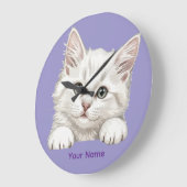Custom Name Personalized Kitten Art Gift ラージ壁時計 (傾斜)