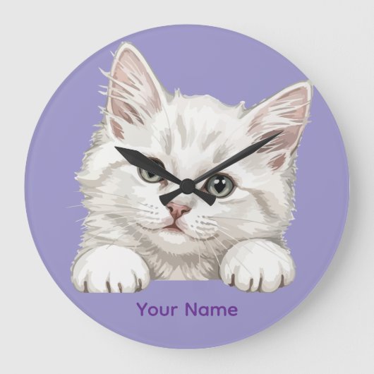 Custom Name Personalized Kitten Art Gift ラージ壁時計 (正面)