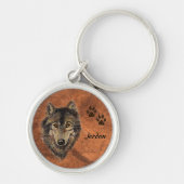 Custom Name Personalized Wolf & Tracks キーホルダー (正面)