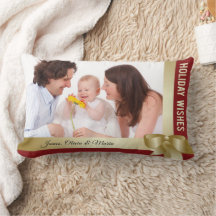 Custom Name & Photo Holiday Red, Gold Bow