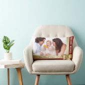 Custom Name & Photo Holiday Red, Gold Bow ランバークッション (椅子)