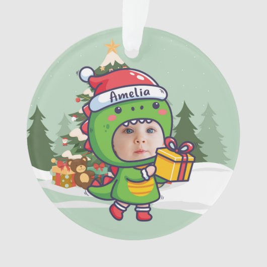 Custom name + photo message me-Christmas Ornament オーナメント (正面)