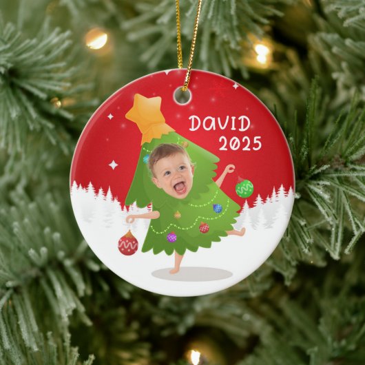 Custom name + photo message me -Christmas Ornament セラミックオーナメント (ツリー)