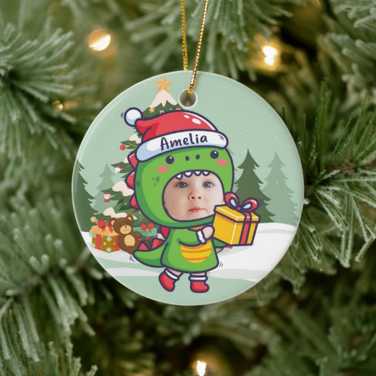 Custom name + photo message me- Christmas Ornament セラミックオーナメント (ツリー)