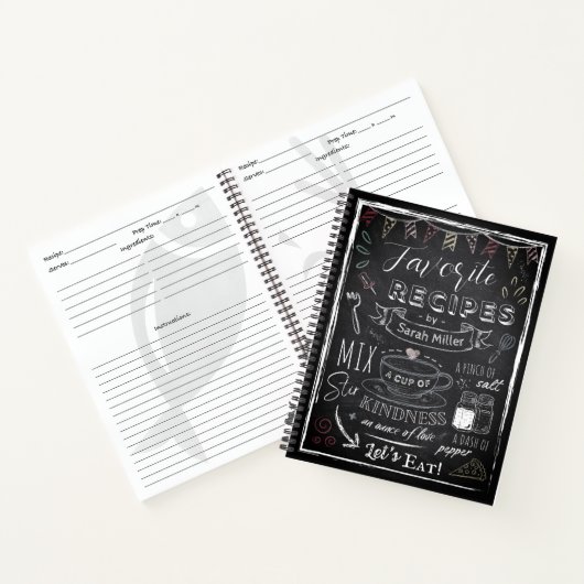 Custom Name & Photo Recipe Keeper Chalkboard  ノートブック (内部)