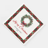 Custom Name Pine Wreath Christmas Napkin Design (コーナー)