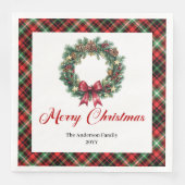 Custom Name Pine Wreath Christmas Napkin Design (正面)