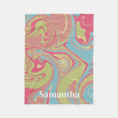 Custom Name Pink and Green Marble Fleece Blanket フリースブランケット (正面)