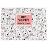 Custom Name Pink Black Hearts Classic Gift Wrap  ラージペーパーバッグ (正面)