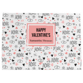 Custom Name Pink Black Hearts Classic Gift Wrap  ラージペーパーバッグ (裏面)