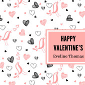 Custom Name Pink Black Hearts Simple Valentine ラージペーパーバッグ