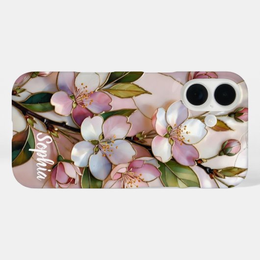 Custom Name Pink Blossom Floral Phone Case Case-Mate iPhoneケース (裏面 (横))