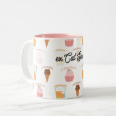 Custom Name Pink Cupcake and Black Cat Pattern  ツートーンマグカップ (正面左)