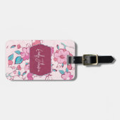 Custom Name Pink Floral Blossom Accent ラゲッジタグ (正面横)